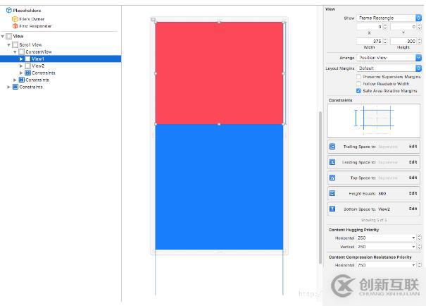 iOS xib文件中如何添加ScrollView約束