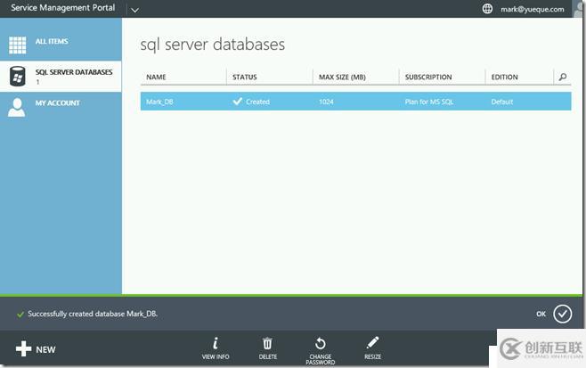 Windows Azure Pack與VMware VRA 對比(六)Azure Pack MSSQL PaaS功能測試