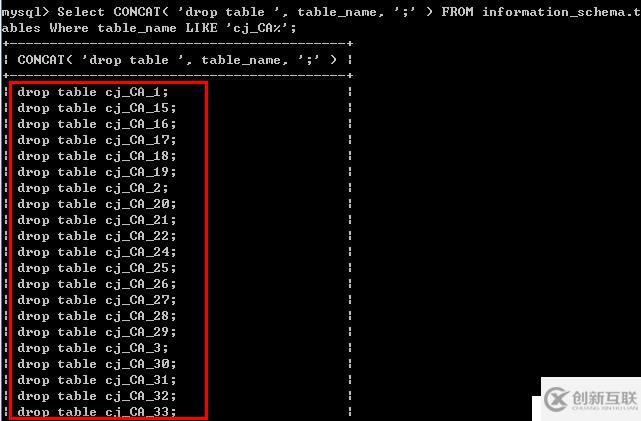特定前綴的mysql表批量刪除和修改詳細步驟